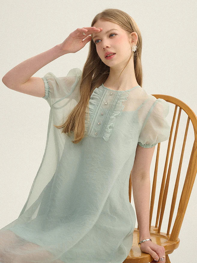 Mint Fairy Puff Sleeve Dress