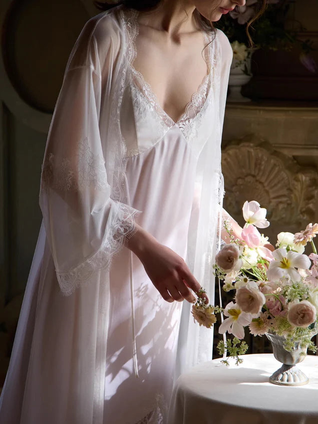 White Lace Princess Nightgown Set