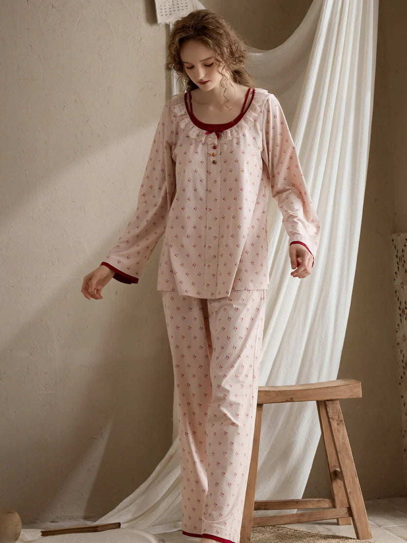 Cherry Blossom Ruffle Pajama Set