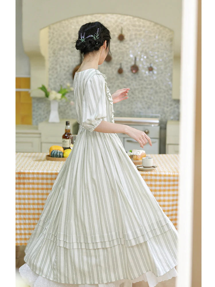 Sophia's Pastoral Green Stripe Dress