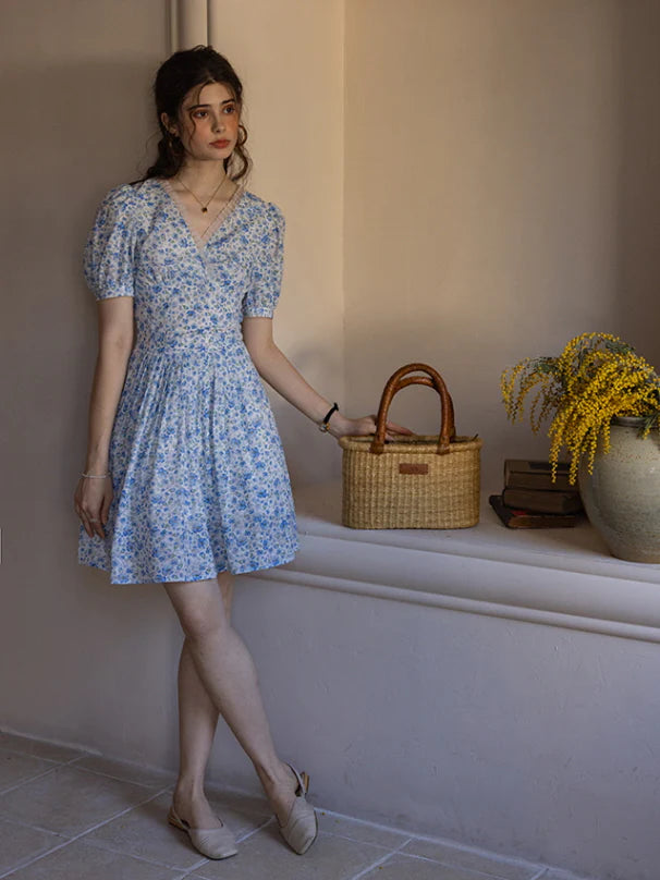 Whispering Blue Garden Floral Dress