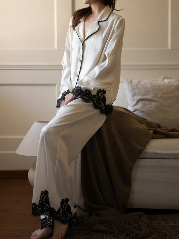Ivory Muse Lace-Trim Pajama Set