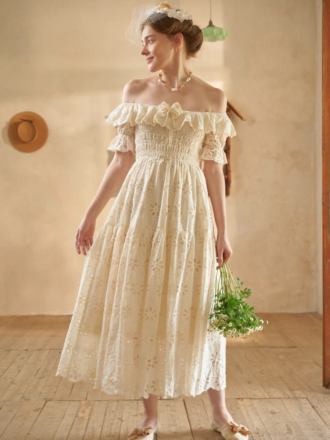 Ruffle Neckline Vintage Daisy Garden Dress