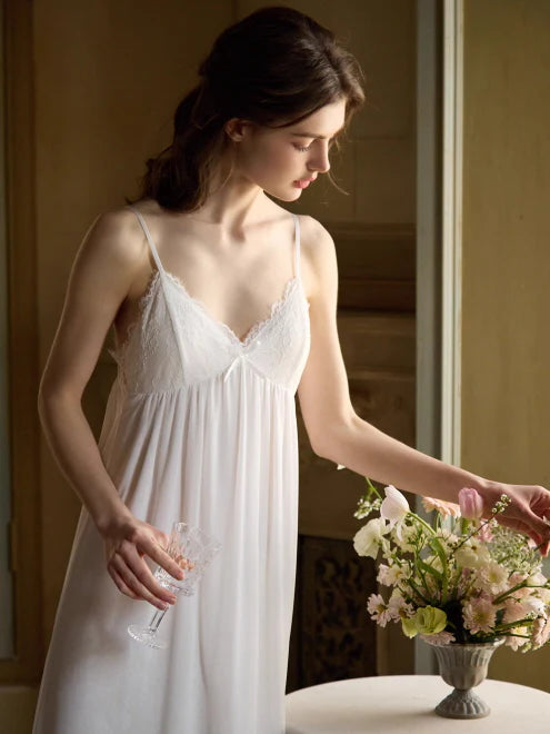 Whispering Lace White Nightgown Set