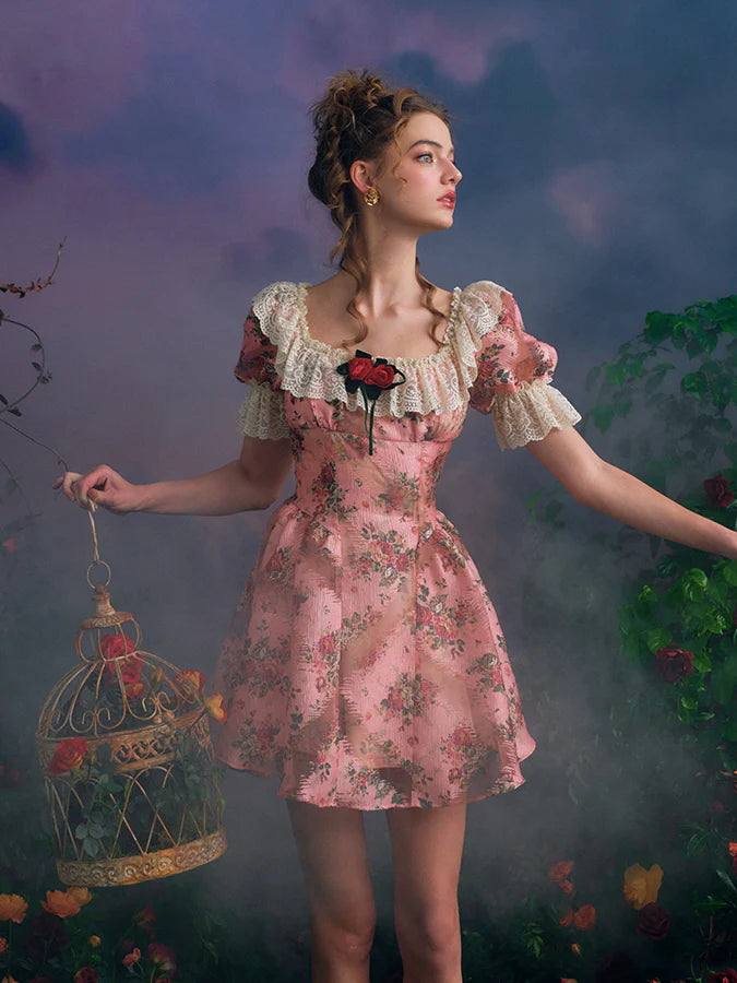 Vintage Rose Lace Frill Dress