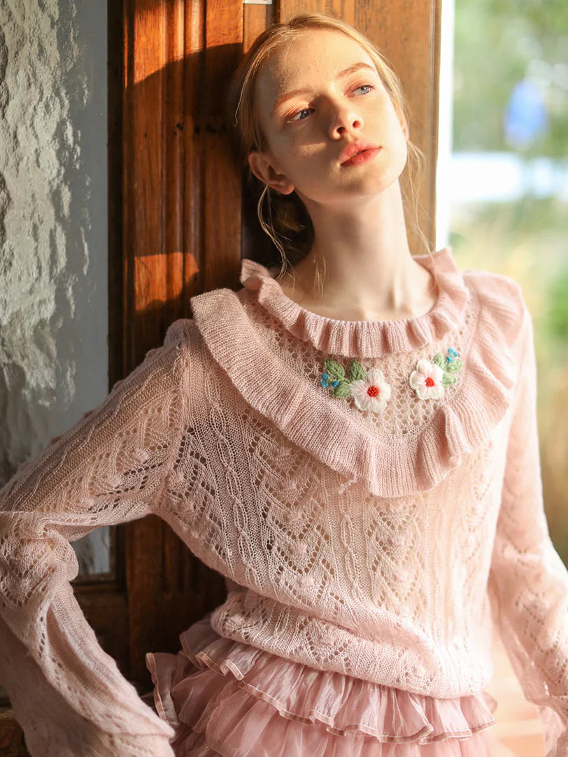 Delicate Blossom Lace Knit Sweater