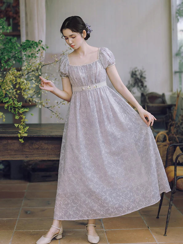Lavender Bloom Embroidered Waist Dress