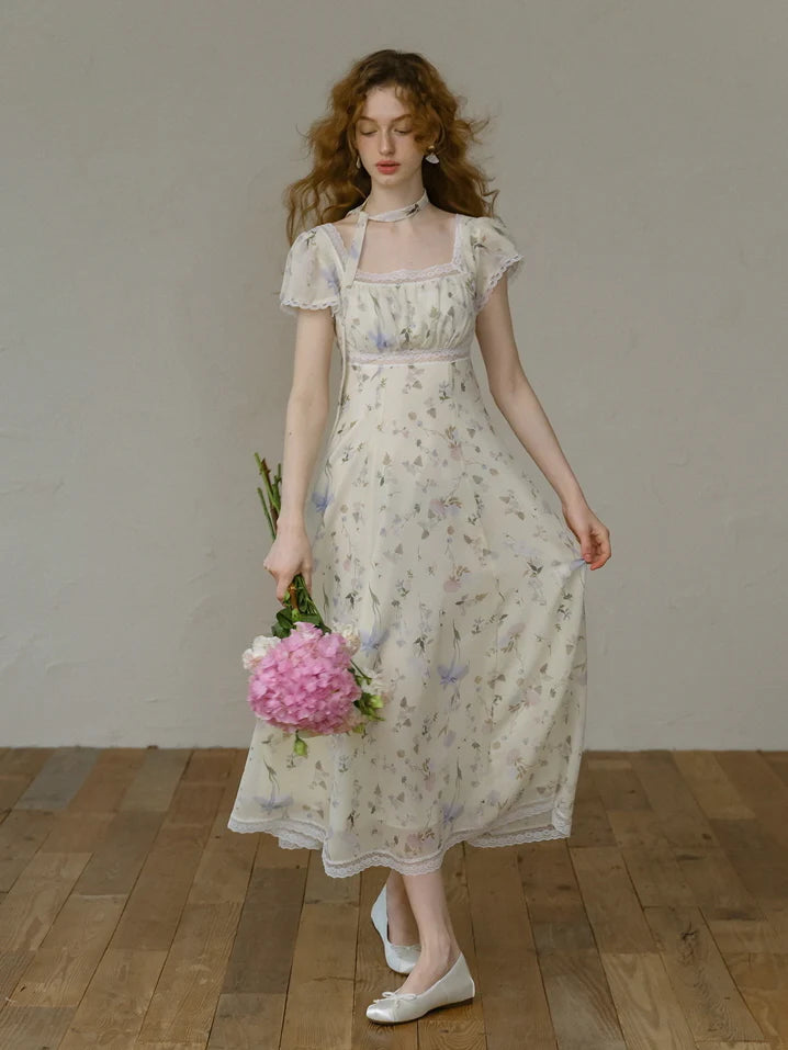Fairy Garden Lace Trim Floral Dress