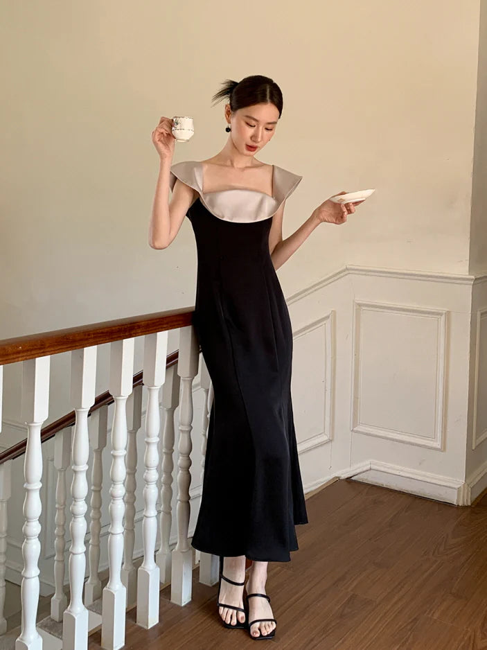 Midnight Ruffle Neckline Dress