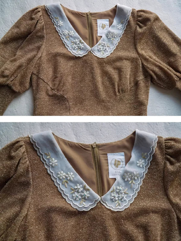 Golden Elegance Victorian Dress