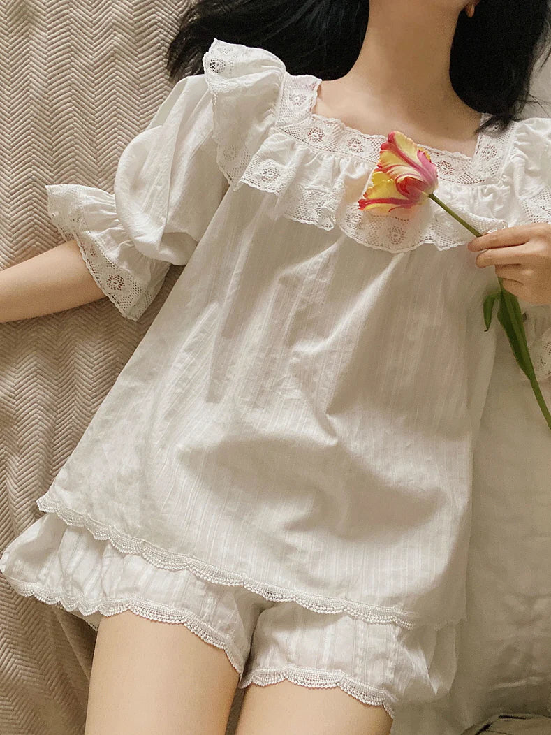 Romantic Summer Lace Trim Pajama Set
