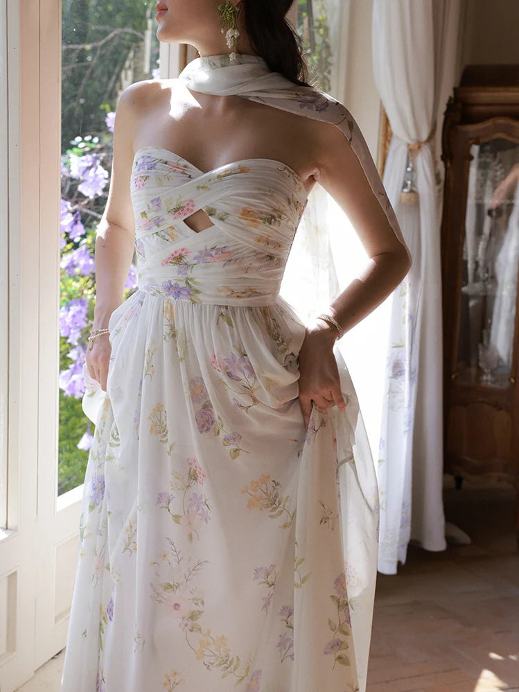 Enchanted Bloom Draped Chiffon Dress
