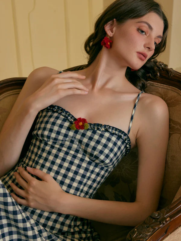 Navy Checkered Cotton Dress