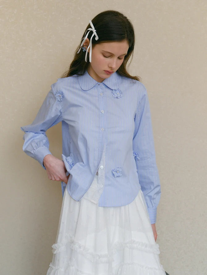 Powder Blue Floral Embellished Blouse