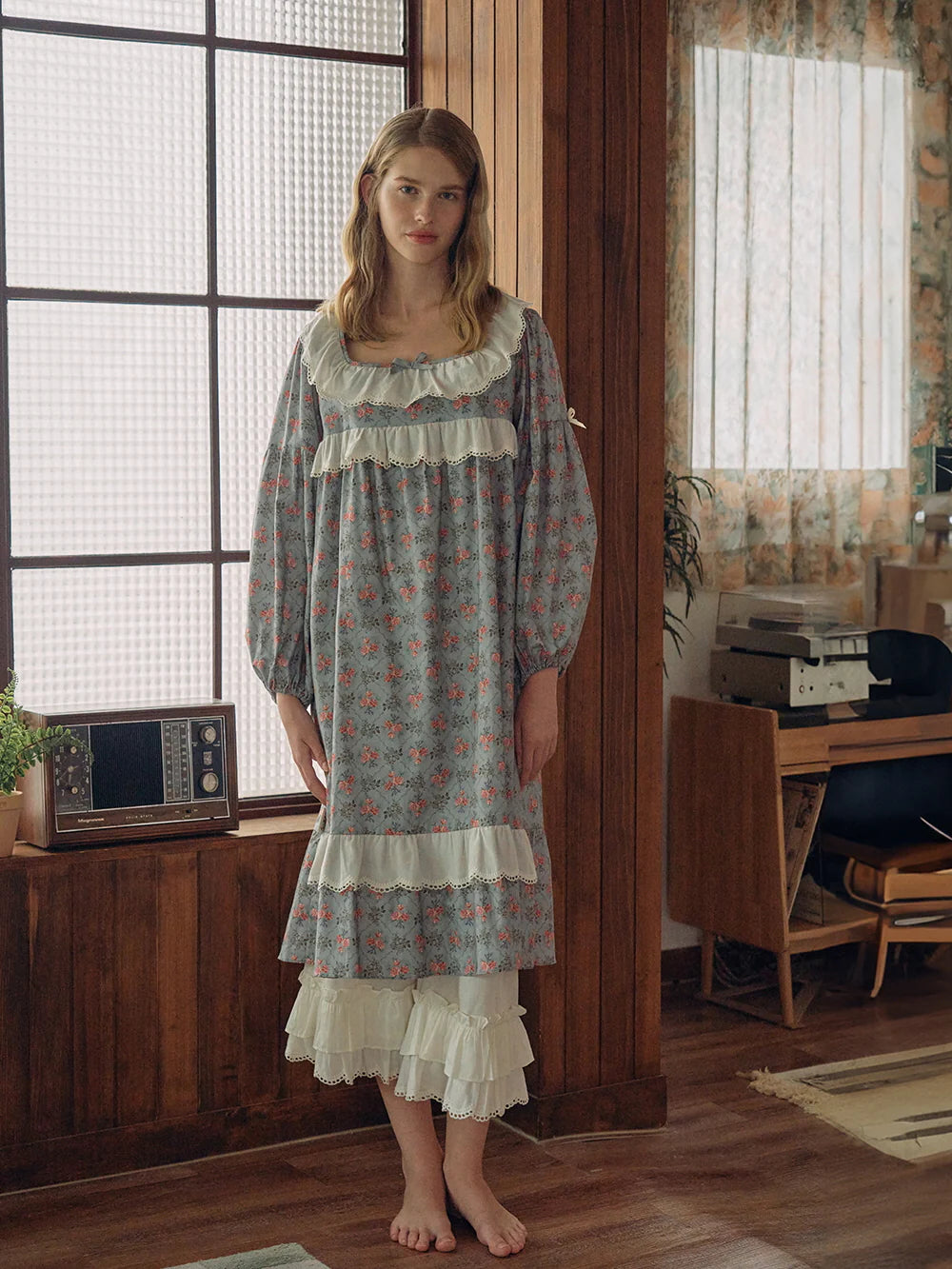 Whispering Blooms Lace-Trim Nightgown