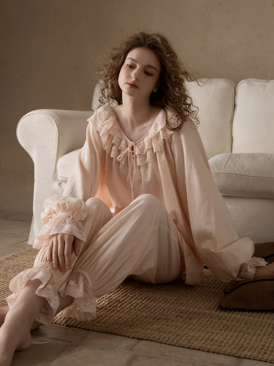 Romantic Ruffle Lace Loungewear Set