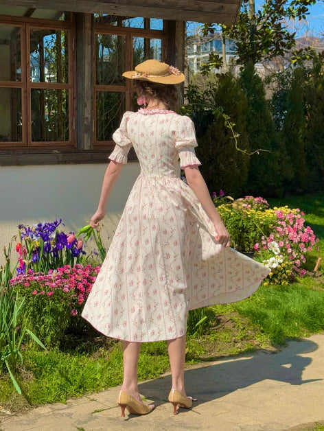 Strawberry Bloom Lace-Up Dress