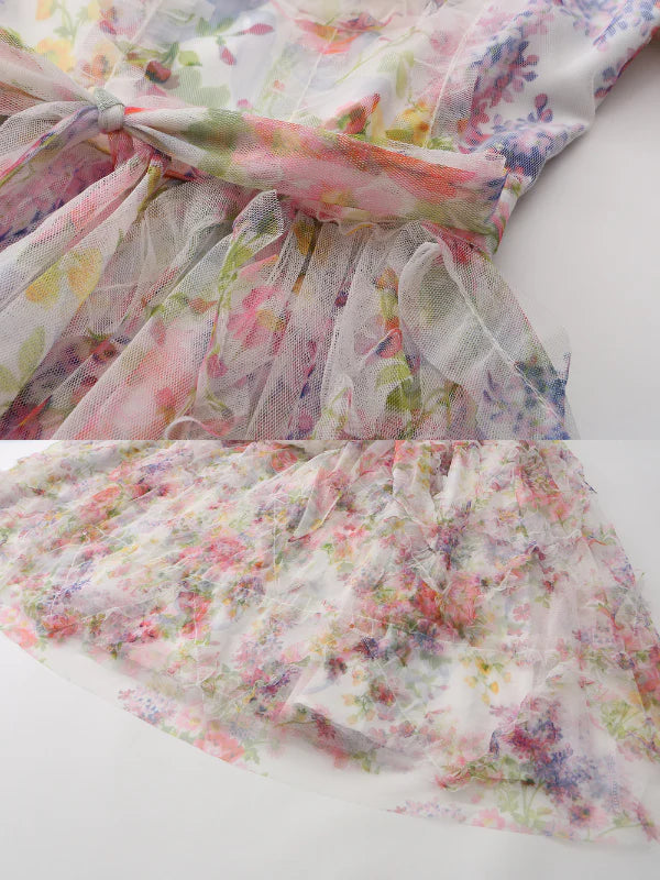 Blossom Whispers Ruffle Floral Puff Sleeve Dress