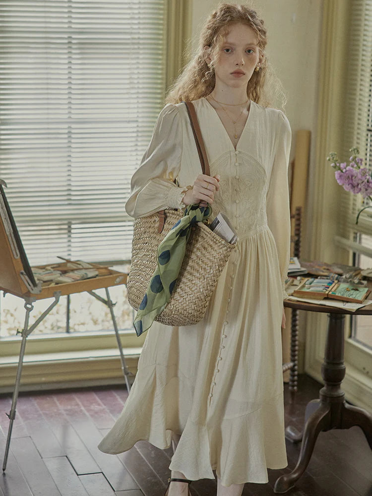 Botanical Elegance Puff Sleeve Dress