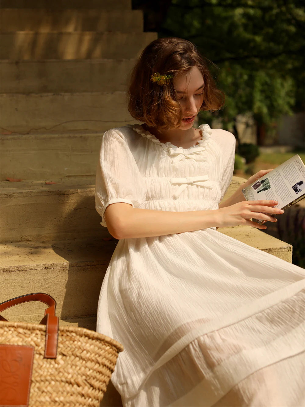 Ethereal Cottage Bow White Dress