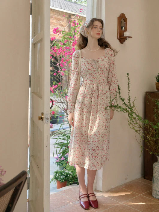 Spring Dream Floral Shirred Waist Dress
