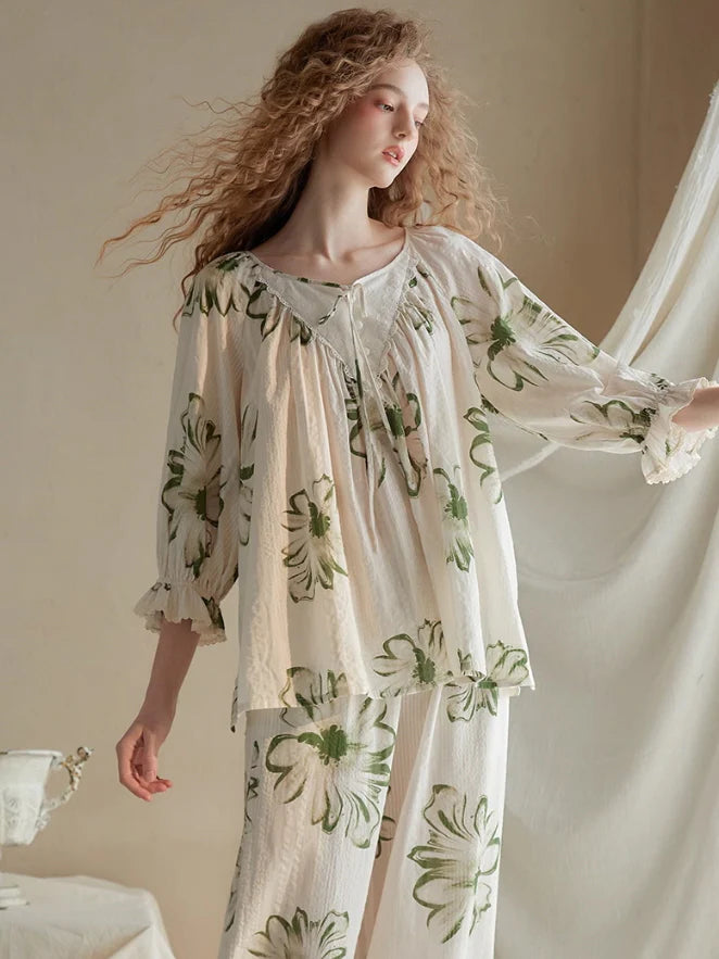 Vintage Floral Cotton Pajama Set
