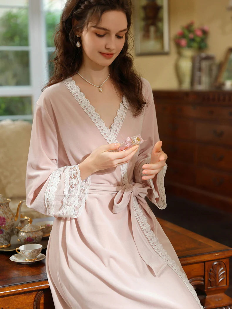 Elegant Lace Trimmed Wrap Robe