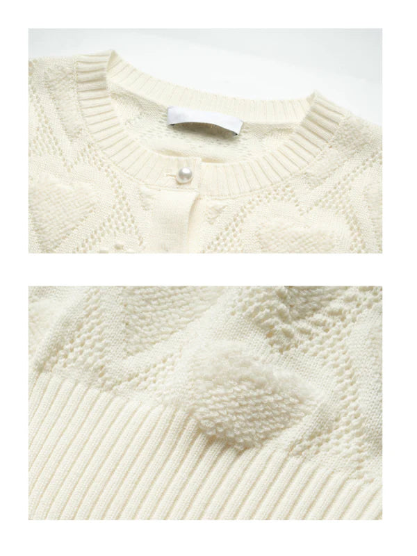 Heart Knit Pearl Button Cardigan