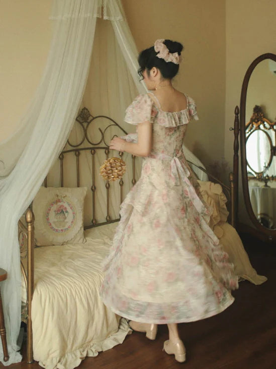 Ethereal Rose Garden Ruffle Dress