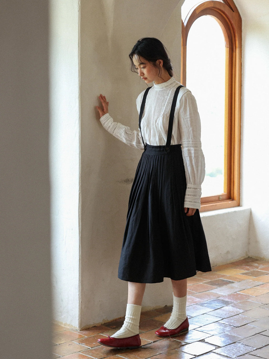 Vintage Linen Suspender Skirt