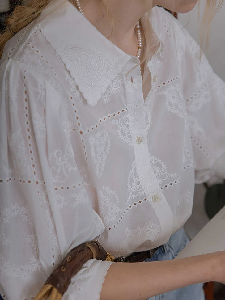 Vintage Embroidered Cotton Blouse
