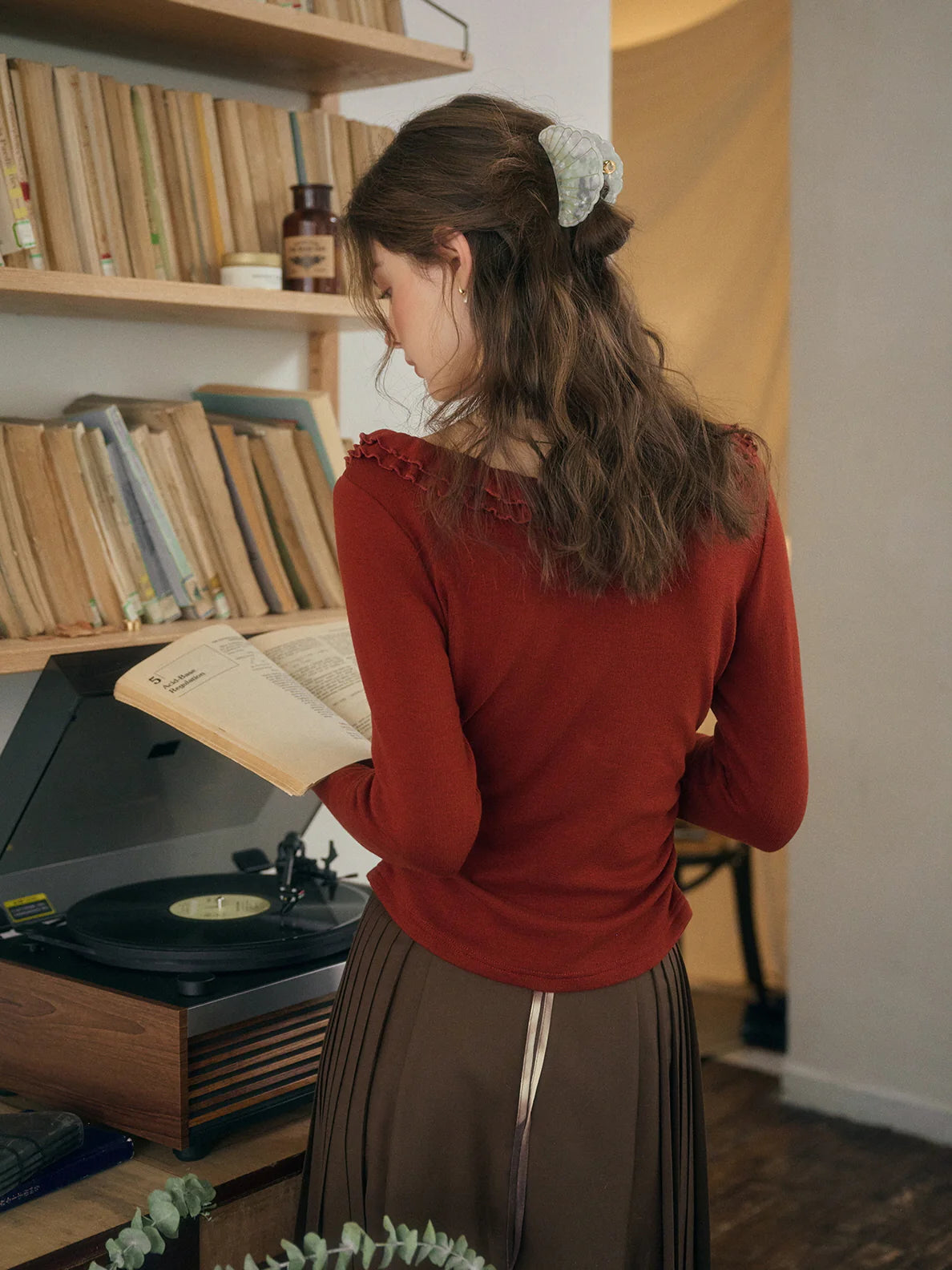 Rosette Ruffle Knit Top