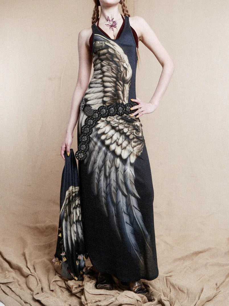 Celestial Wing Print Maxi Dress