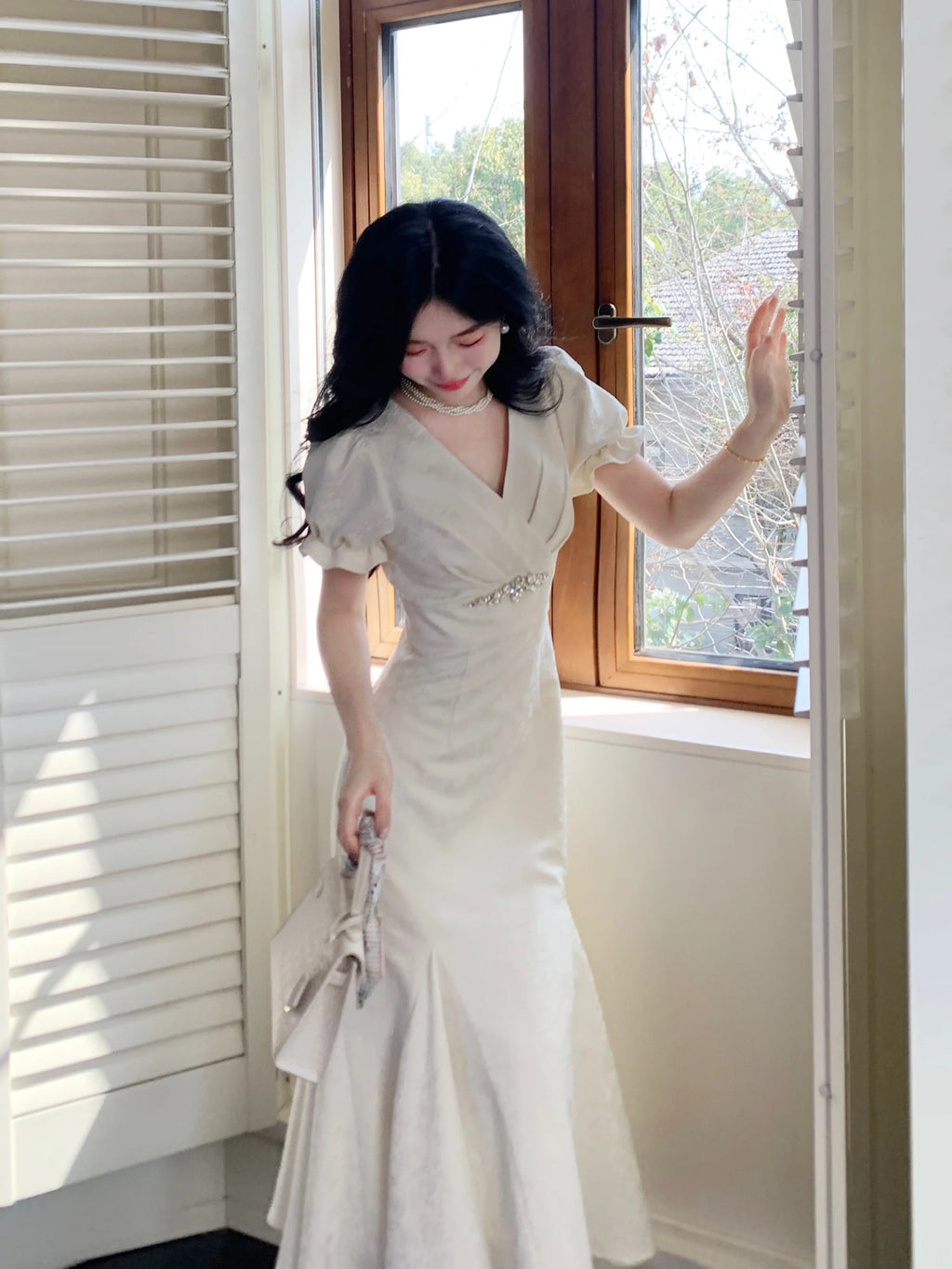 Cubic-Embellished Jacquard Princess Dress