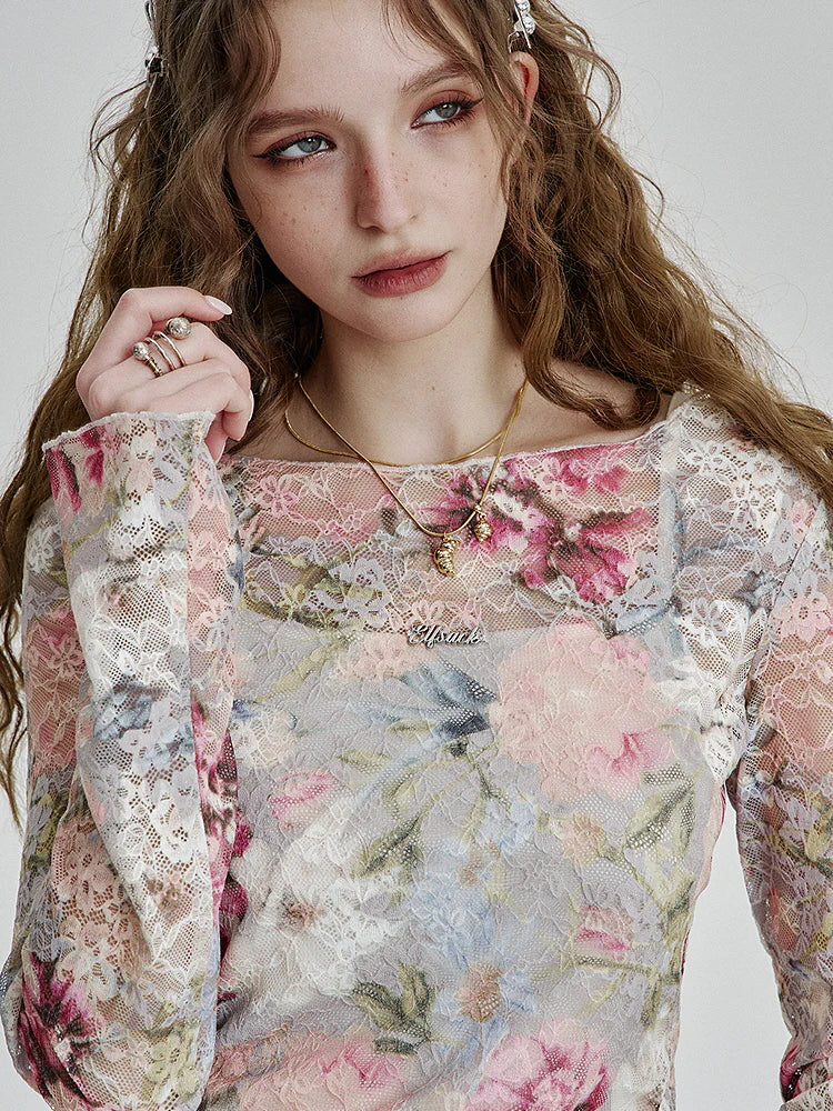 Ethereal Bloom Sheer Lace Top
