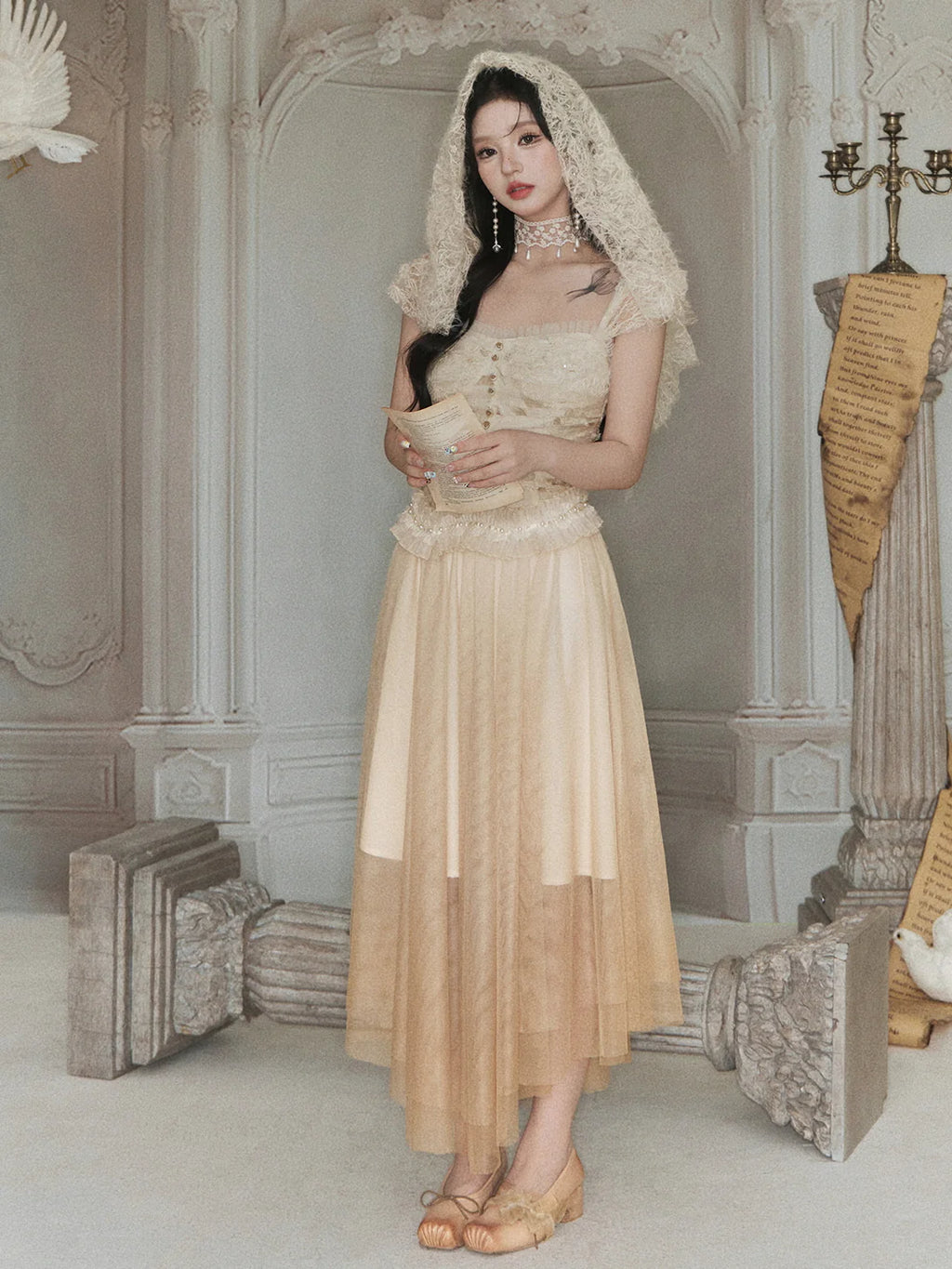 Ethereal Lace Bustier & Layered Tulle Skirt