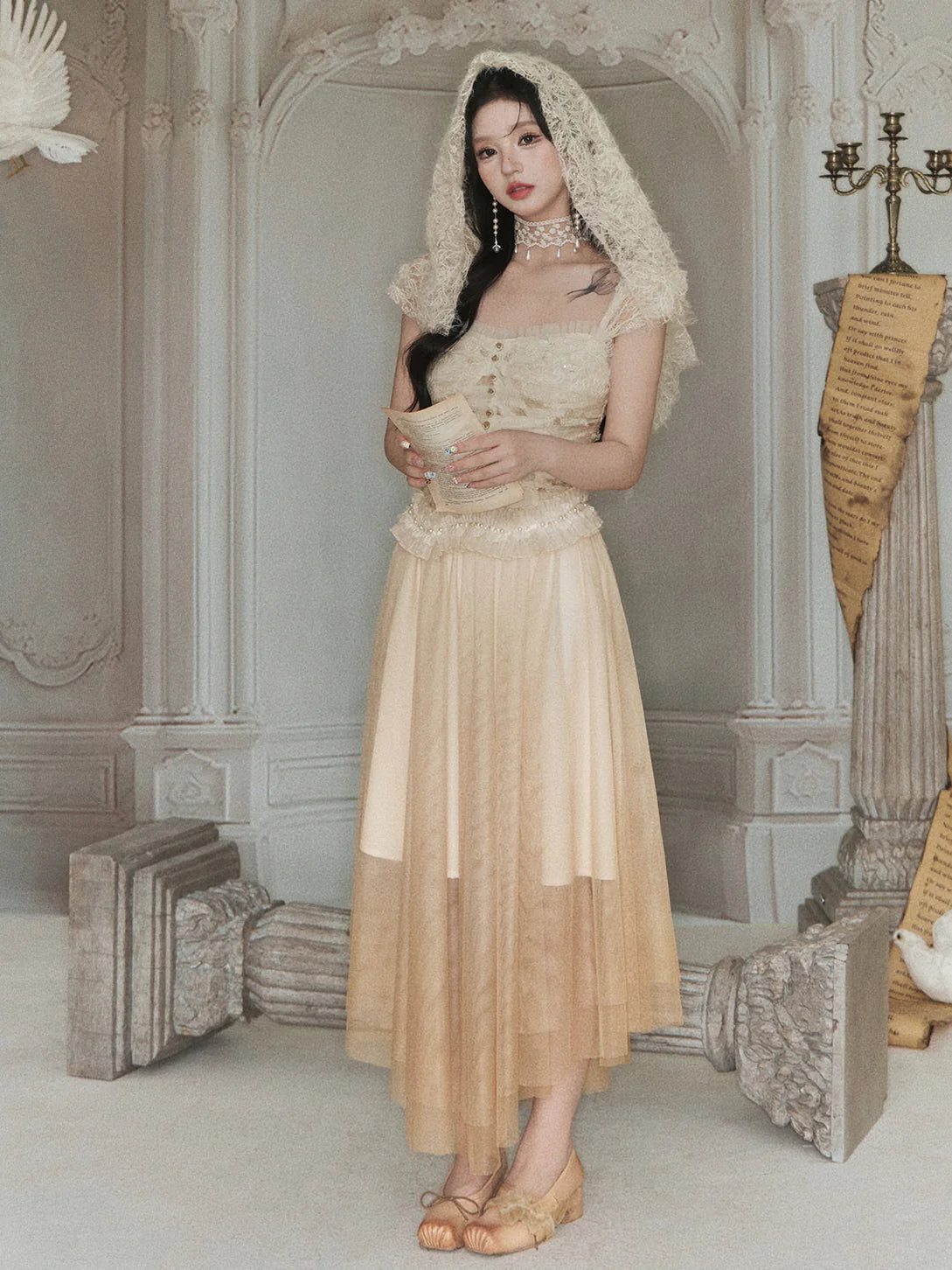 Ethereal Lace Bustier & Layered Tulle Skirt