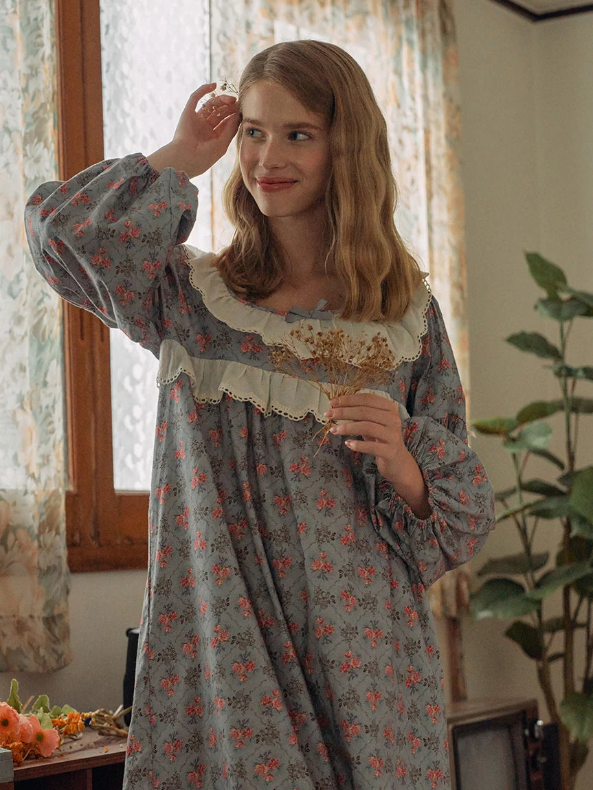 Whispering Blooms Lace-Trim Nightgown