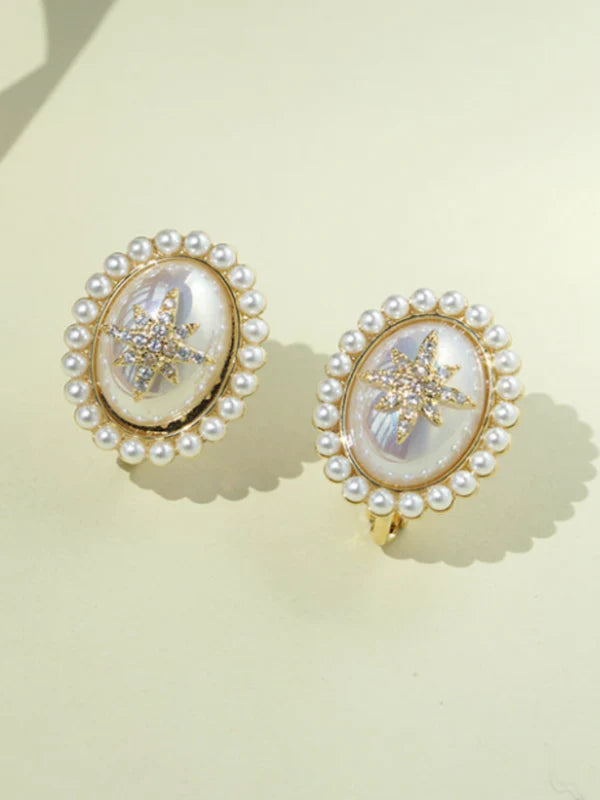 Elliptical Pearl Star Earrings