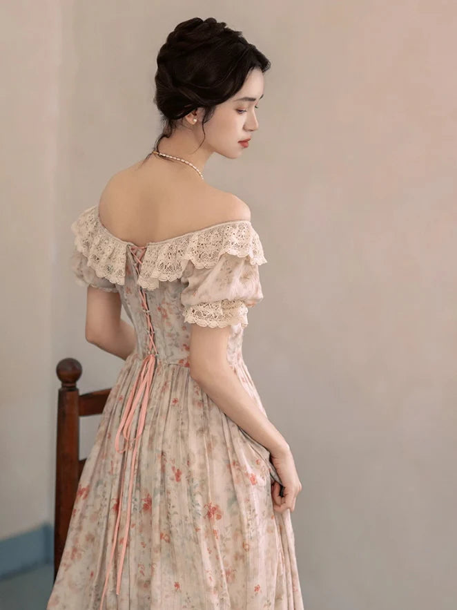 Oil Painting Bloom Lace Dress