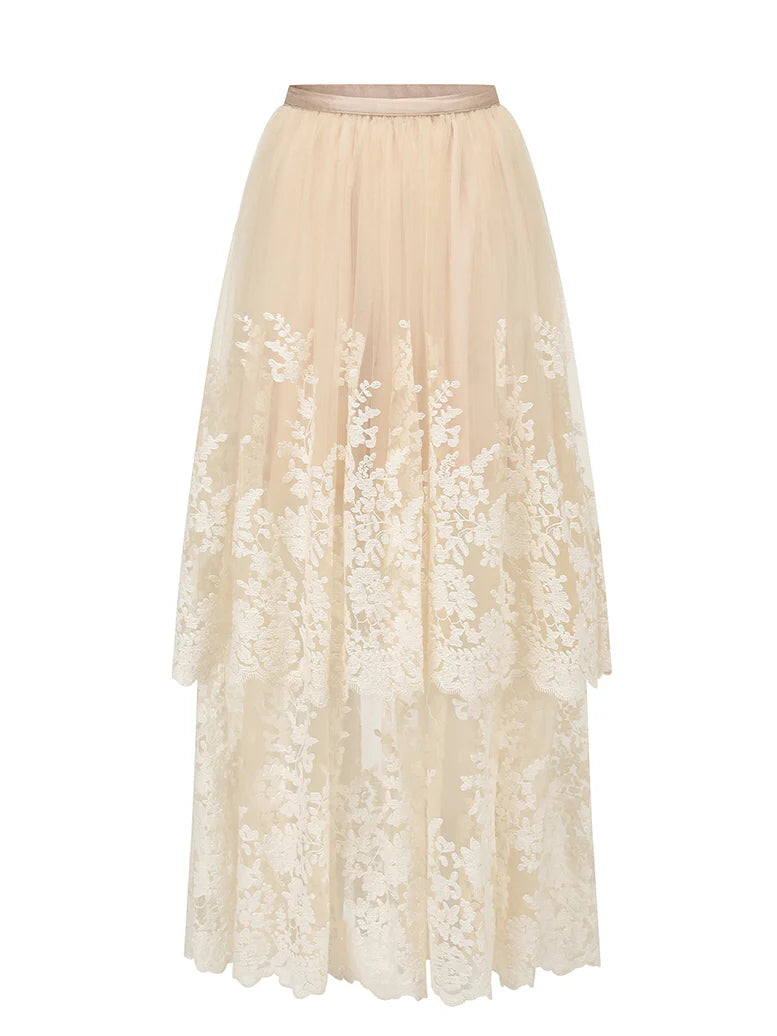Ethereal Vintage Lace Tiered Skirt