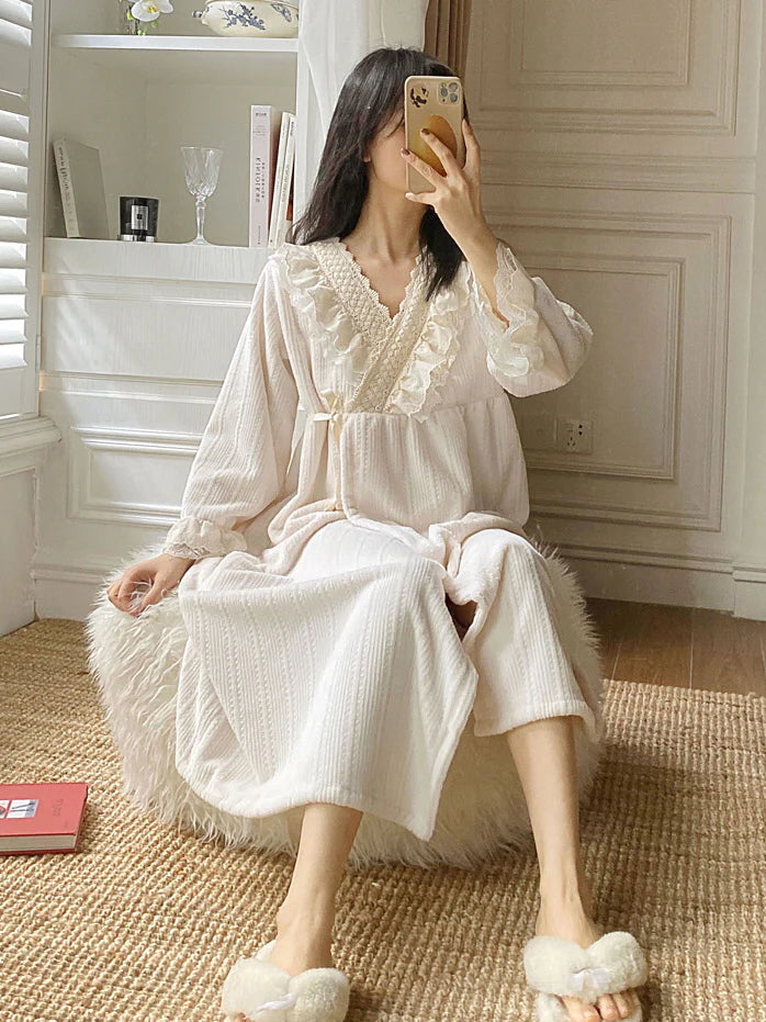 Dreamy Lace-Trim Velvet Nightgown