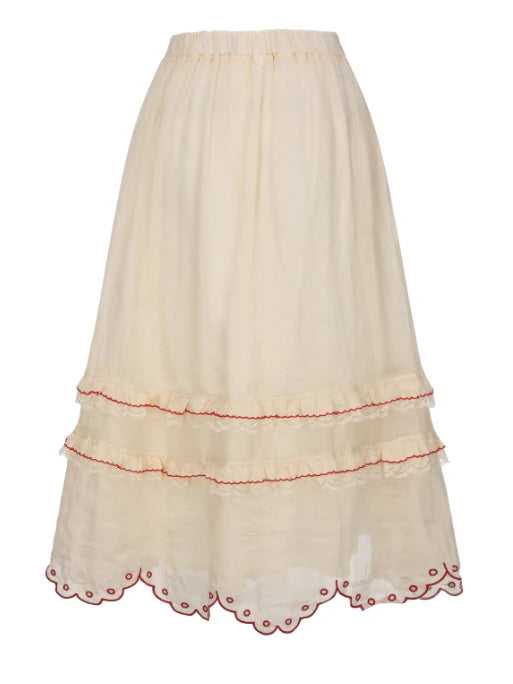 Embroidered Basket Hem Skirt
