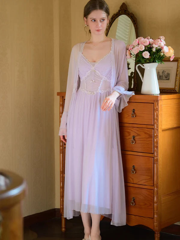 Lilac Garden Lace Nightgown Set