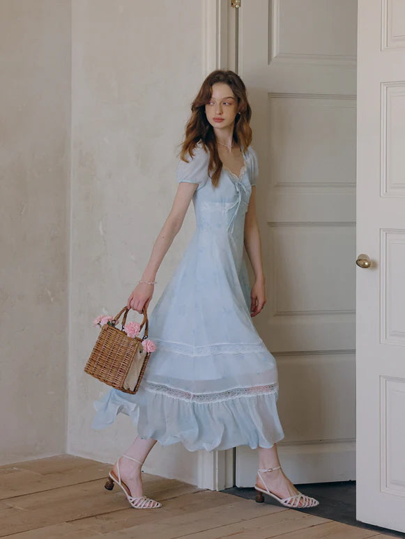 Sky Blue Lace Floral Dress