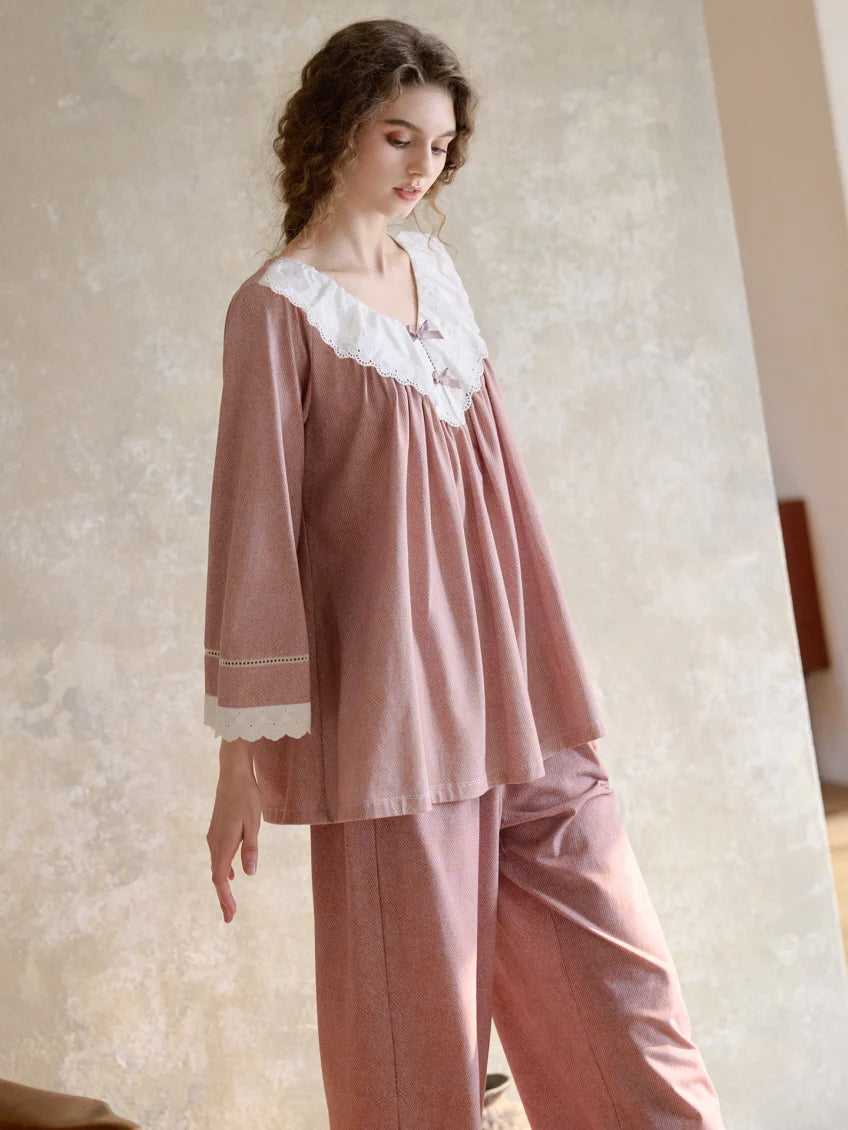 Blush Lace Collar Pajama Set