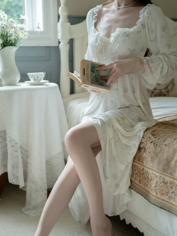 Sky-Blue Floral Dream Nightgown