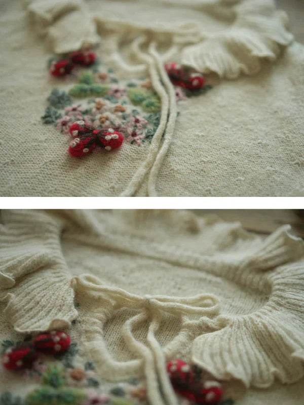 Frilled Collar Floral Embroidered Sweater
