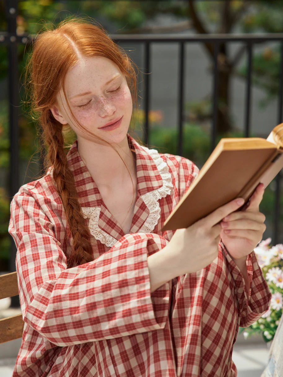 Rustic Checkered Lace Pajama Set