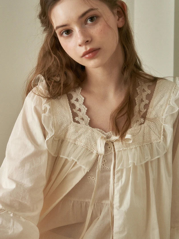 Lace Collar Cotton Lounge Gown